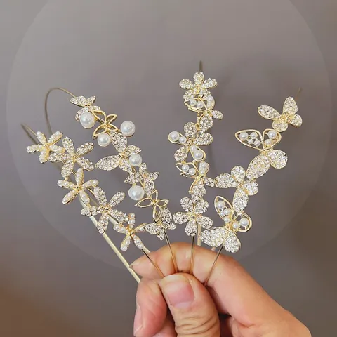 Serre-Tête Élégant en Alliage Strass Perle Artificielle Bandeau Cheveux Fin en Métal Doré Papillon Fleur Étoile Cœur Feuille Accessoire Cheveux pour Femmes Filles Fête Quotidien Accesoires Cheveux