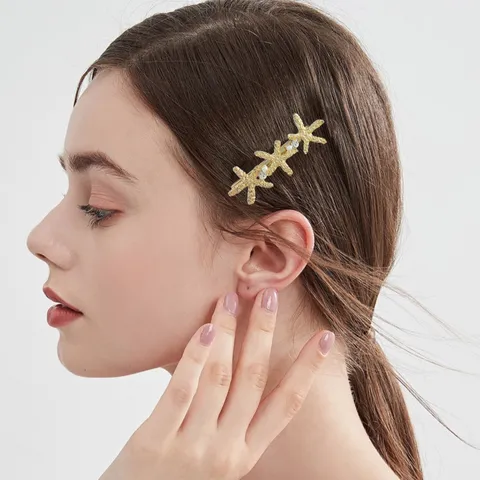 Elegante Legering Blad Veer Zeester Haarklem Voor Dames Franse Retro Minimalistisch Goud Zilver Kunstparel Strass Haarspeld Hoofddeksel
