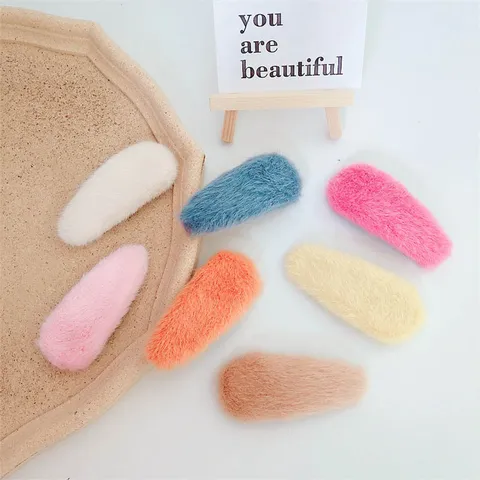Schattige Pluche Lamswol Haarspeld Zoete Macaron Kleuren Waterdruppel BB Clip Grote Snap Barrette Hoofddeksels Voor Vrouwen Dagelijks
