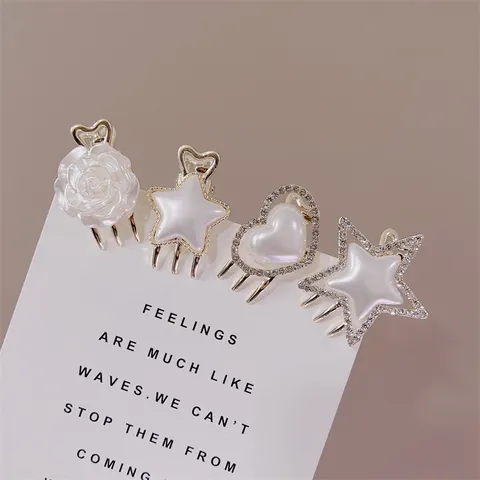 Zoete Legering Strass Kunstparel Mini Haarklem Clip Leuke Hart Bloem Ster Kleine Haarpelden Voor Dames Dagelijkse Haardecoratie