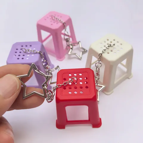 Funny Mini Plastic Stool Keychain Creative Retro Childhood Memory Stool Bag Charm With Star Clasp Pocket Gift For Bag Decor