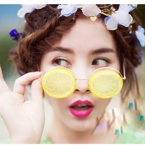 Creatieve DIY Fruitschijfjes Zonnebril Citroen Watermeloen Kiwi Vorm Rond Metalen Frame Voor Bruiloft Strand Fotorequisieten