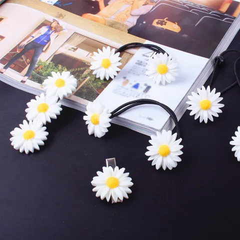 Sweet Cute Daisy Flower Hair Clip Set Resin White Yellow Floral Hair Ties For Women Girls Fashion Hair Accessories