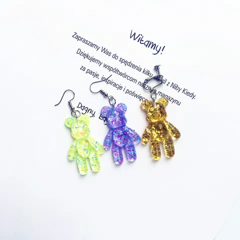 Cute Resin Glitter Bear Drop Earrings For Women Japanese Korean Funny Animal Dangle Earrings With Ear Hooks And Clips Fashion Jewelry