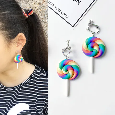 Cute Enamel Alloy Lollipop Drop Earrings Creative Spiral Candy Ear Clips For Women Girls Fun Everyday Jewelry Gift