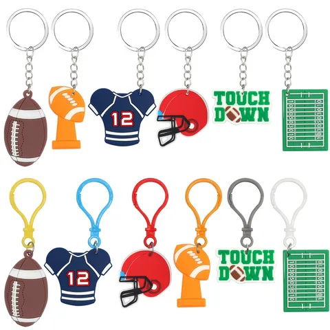 PVC Rugby Keychain Sporty Football Theme Key Ring Decorative Bag Pendant For Birthday Party Favors Athletes Souvenirs Gift
