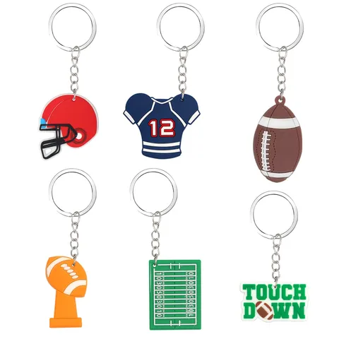 PVC Rugby Keychain Sporty Football Theme Key Ring Decorative Bag Pendant For Birthday Party Favors Athletes Souvenirs Gift