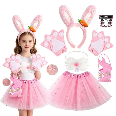 Hasenohren Stirnband Kostüm Zubehör Set Plüsch Hase Haarband Tutu Rock Für Ostern Halloween Party Verkleidung Aufführung
