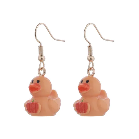 Resin Thanksgiving Duck Earrings Printed Cartoon Animal Drop Earrings Cute Pumpkin Turkey Duck Hook Earrings For Women Holiday Party Jewelry