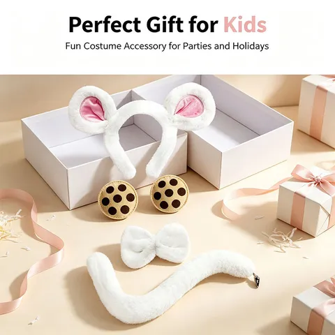 Mouse Costume Set For Kids Adults Halloween Animal Ears Headband Tail Bow Tie Cosplay Accessories Party Dress Up