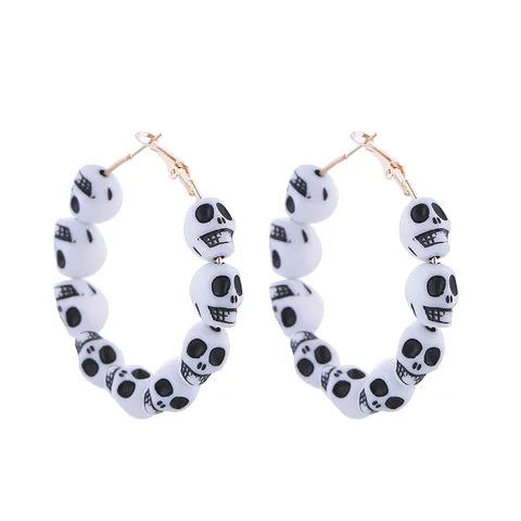 Halloween Skull Head Beaded Earrings Dark Quirky Party Style Plastic Iron Jewelry For Men Women Drop Hoop Earrings