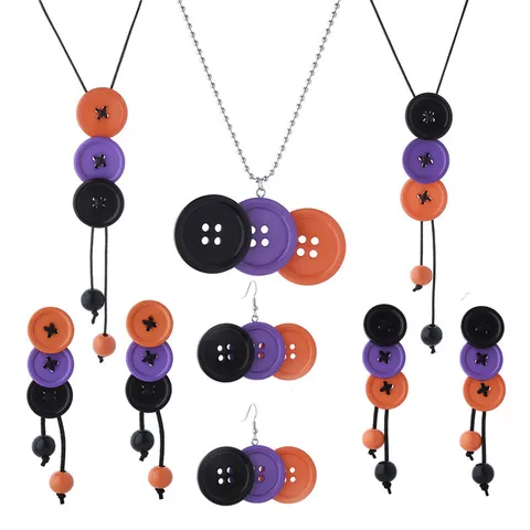 Gothische Halloween Knop Kwastje Oorbellen Ketting Set Y2K Punk Contrast Kleur Hars Knop Hanger Sieraden Voor Vrouwen Feest Cadeau