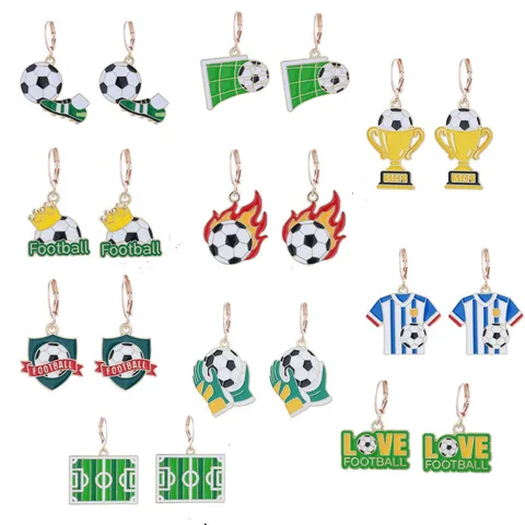 Orecchini in Lega Smaltata a Tema Calcio Coppa del Mondo Orecchini Sportivi a Goccia a Forma di Pallone Trofeo Campo Maglia Gioielli per Fan Regalo Donna