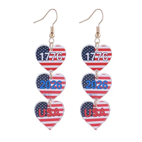 USA Unabhängigkeitstag 250 Jahrestag Acryl Ohrringe Übertriebene Persönlichkeit Patriotisch Rot Weiß Blau Stern Gestreift Herz Hängende Ohrringe Damen Festival Schmuck