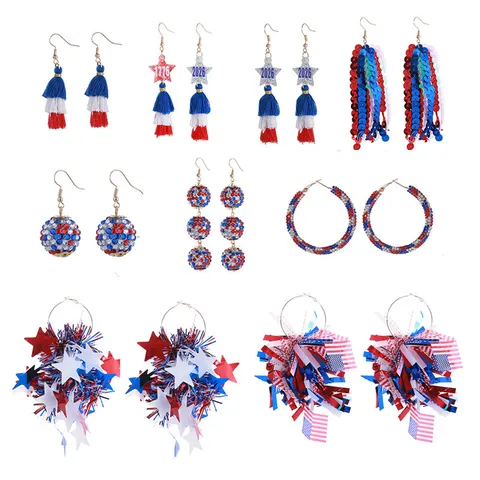 USA Unabhängigkeitstag 250 Jahrestag Acryl Ohrringe Übertriebene Persönlichkeit Patriotisch Rot Weiß Blau Stern Gestreift Herz Hängende Ohrringe Damen Festival Schmuck