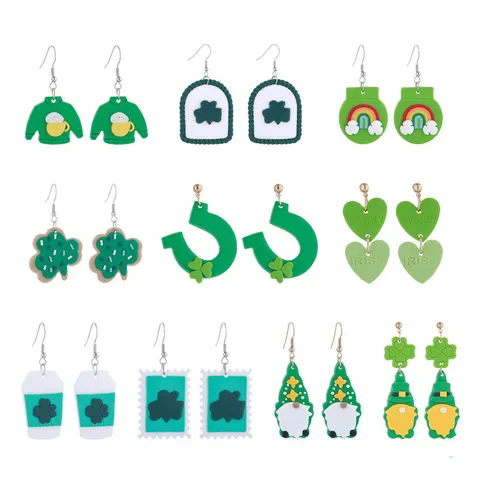 St Patrick's Day Polymer Clay Clover Earrings For Women Irish Festival Green Handmade Drop Dangle Earrings Holiday Party Jewelry Gift