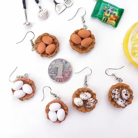 Handmade Funny Simulation Food Resin Egg Bird Nest Drop Earrings Quirky Miniature Fake Egg Earrings For Women Party Jewelry Gift