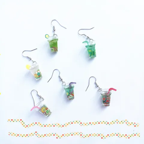 Creative Novelty Miniature Fruit Lemon Tea Cup Drop Earrings For Women Resin Plastic Beverage Bottle Quirky Handmade Funny Food Ear Dangle Party Jewelry Gift