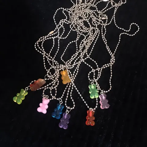 Y2K Colorful Transparent Jelly Gummy Bear Pendant Necklace For Women Girls Resin Alloy Bead Chain Clavicle Neck Chain Jewelry