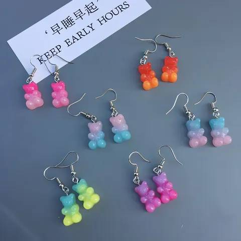 Cute Resin Gummy Bear Drop Earrings For Women Japanese Style Gradient Color Animal Dangle Earrings Funny Sweet Teen Jewelry Gift