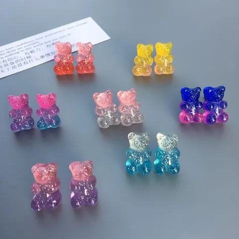 Handgefertigte Bunte Gummibärchen Ohrringe Süße Harz Glitzer Bären Ohrstecker Kawaii Süßigkeiten Bär Ohrclips Schmuck Geschenk