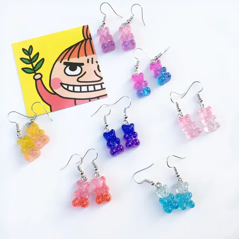 Süße Harz Bär Ohrhänger Für Damen Teenager Süße Farbverlauf Glitzer Tier Anhänger Ohrringe Alltag Mode Schmuck Geschenk