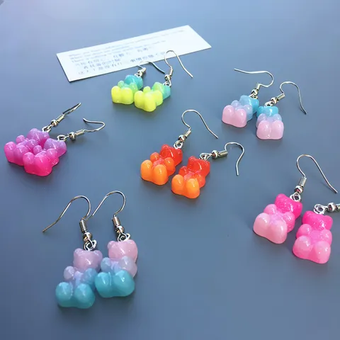 Cute Resin Gummy Bear Drop Earrings For Women Japanese Style Gradient Color Animal Dangle Earrings Funny Sweet Teen Jewelry Gift