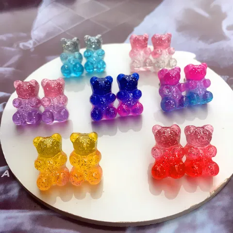 Handgefertigte Bunte Gummibärchen Ohrringe Süße Harz Glitzer Bären Ohrstecker Kawaii Süßigkeiten Bär Ohrclips Schmuck Geschenk