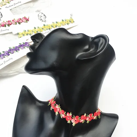 Sweet Embroidered Flower Choker Necklace For Women Girls Minimalist Lace Fabric Ribbon Collar Bone Chain Party Everyday Jewelry Gift