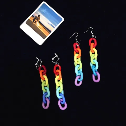Stoere Harajuku Stijl Acryl Regenboog Ketting Oorbellen Gepersonaliseerde Trendy Clubbing Sieraden Voor Dames Feest Cadeau Accessoires