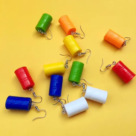 Kreativ Lustig Simulation Ölfass Ohrhänger Alternativ Harz Miniatur Fass Ohrringe Personalisiert Trendy Damen Schmuck
