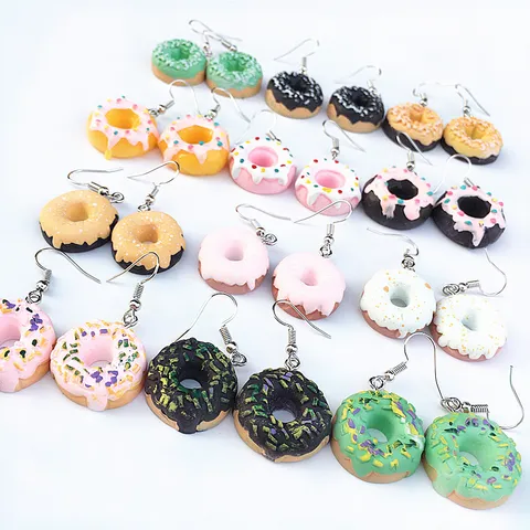 Handgefertigte Harz Donut Hängeohrringe Für Damen Süße Cartoon Lebensmittel Simulation Ohrringe Clip-Ohrringe Party Schmuck