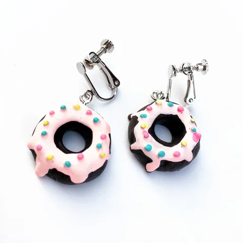 Handgefertigte Harz Donut Hängeohrringe Für Damen Süße Cartoon Lebensmittel Simulation Ohrringe Clip-Ohrringe Party Schmuck