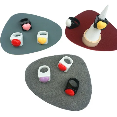 Japanese Style Cute Resin Contrast Color Heart Ring Ins Geometric Candy Color Chunky Finger Ring For Women Girls Fashion Jewelry