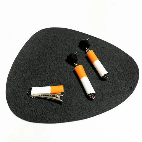 Handmade Cigarette Shape Earrings Resin Stud Hook Clip On Jewelry Punk Funny Hair Clip Accessory For Women Party Wear