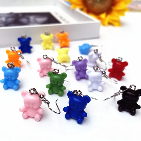 Süße Japanische Bonbonfarben Bär Ohrringe Für Damen Mädchen Harz Tier Hänger Tropfen Ohrringe Ohne Ohrlöcher Ohrclips Modeschmuck Geschenk