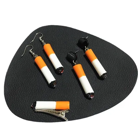 Handmade Cigarette Shape Earrings Resin Stud Hook Clip On Jewelry Punk Funny Hair Clip Accessory For Women Party Wear
