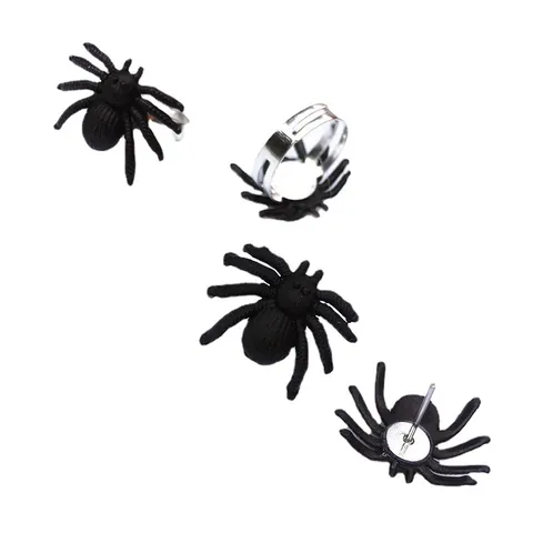 Halloween Black Plastic Simulation Spider Earrings Rings Hair Clips Party Prank Scary Costume Accessories For Women