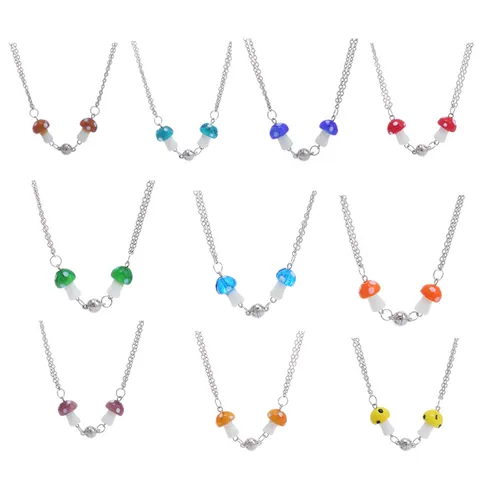 Hip Hop Magnetische Koppels Paddestoel Hanger Ketting Glas Gekleurd Glazuur Dubbele Laag Zilveren Ketting Sieraden