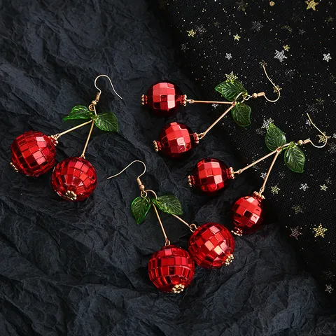 Rote Kirsche Lange Hänger Ohrringe Für Damen Süßer Japanischer Stil Frucht Harz Legierung Ohrringe Herbst Winter Schmuck Geschenk