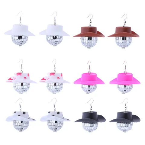 70er Jahre Retro Disco Cowboyhut Spiegelkugel Ohrringe Halskette Set Für Damen Halloween Cosplay Party Schmuck Kostüm Zubehör