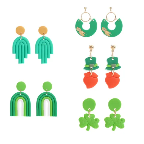 St. Patrick's Day Grüne Kleeblatt Polymerton Ohrringe Für Damen Glück Vierblättriges Kleeblatt Leprechaun Hut Regenbogen Ohrhänger Irischer Festlicher Party Schmuck