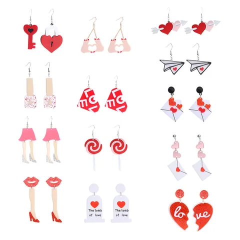 Valentinstag Acryl Herz Schlüssel Schloss Umschlag Ohrringe Für Damen Kreative Asymmetrische Hängende Ohrringe Schmuck