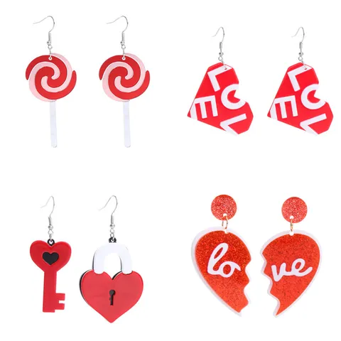 Valentinstag Acryl Herz Schlüssel Schloss Umschlag Ohrringe Für Damen Kreative Asymmetrische Hängende Ohrringe Schmuck