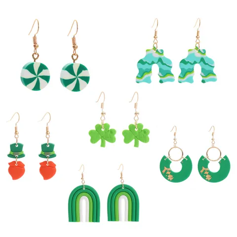 St. Patrick's Day Grüne Kleeblatt Polymerton Ohrringe Für Damen Glück Vierblättriges Kleeblatt Leprechaun Hut Regenbogen Ohrhänger Irischer Festlicher Party Schmuck