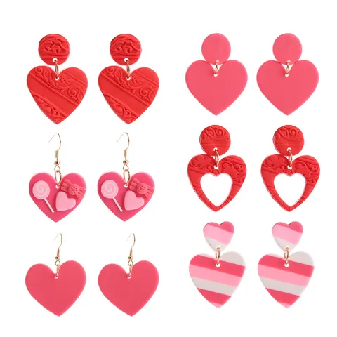 Handgefertigte Polymer-Ton Herz Ohrringe Süße Liebe Hängeohrringe Für Valentinstag Rosa Rote Herz Hänger Damen Schmuck