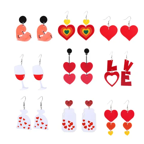 Acryl Rote Herz Ohrhänger Für Damen Valentinstag Personalisierte Trendige LOVE Buchstaben Hängeohrringe Statement Schmuck