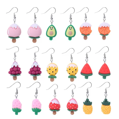 Sommer Süße Frucht Ohrringe Harz Süß Cartoon Eis Am Stiel Ohrringe Erdbeere Avocado Ananas Wassermelone Ohrringe Für Damen Schmuck Geschenk