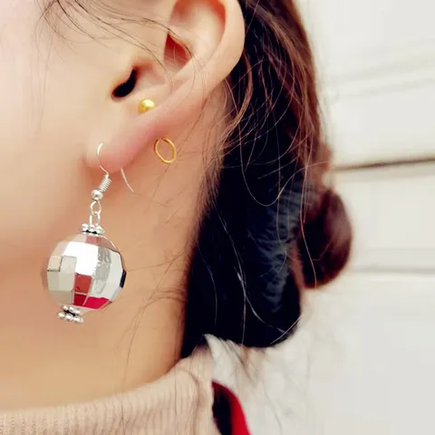 Retro 70s 80s Disco Ball Jewelry Set For Women Plastic Resin Mirror Ball Dangle Earrings Hook Necklace Bracelet Punk Party Accessory