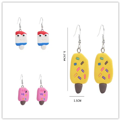 Handgemachte Polymerton Dessert Ohrringe Kreative Cartoon Kuchen Donut Eiscreme Wassermelone Ohrhänger Lustiger Schmuck Für Damen